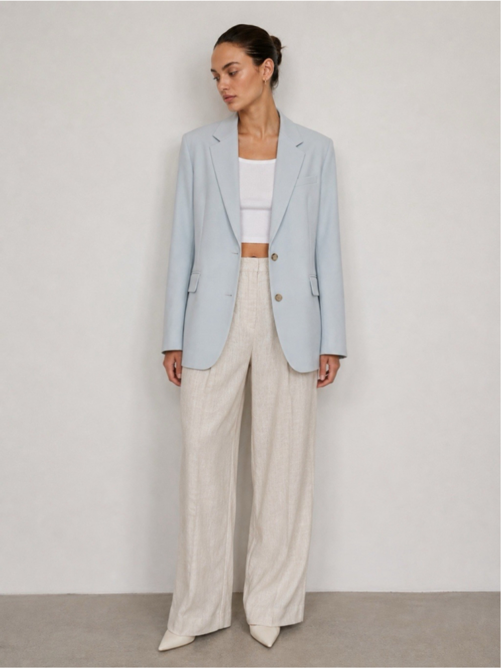 Aritzia Babaton Agency Blazer Light Blue Oversized Tailored Suit Jacket Size L